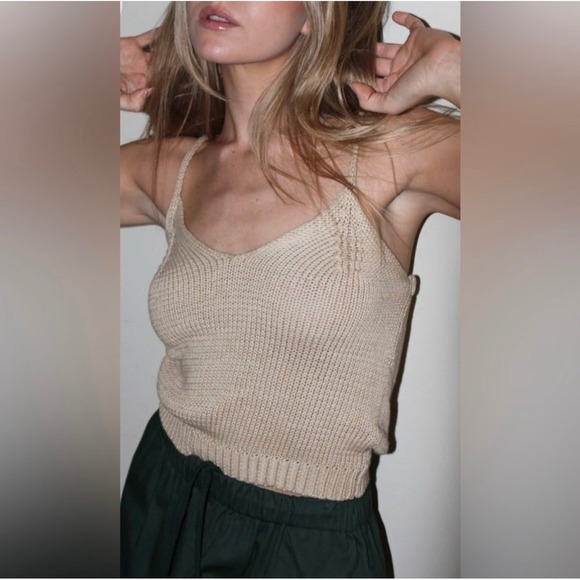 ✨En El Mar Knit Cropped Sweater Cami Top, Sleeveless Spaghetti Strap Size XL - Picture 2 of 5